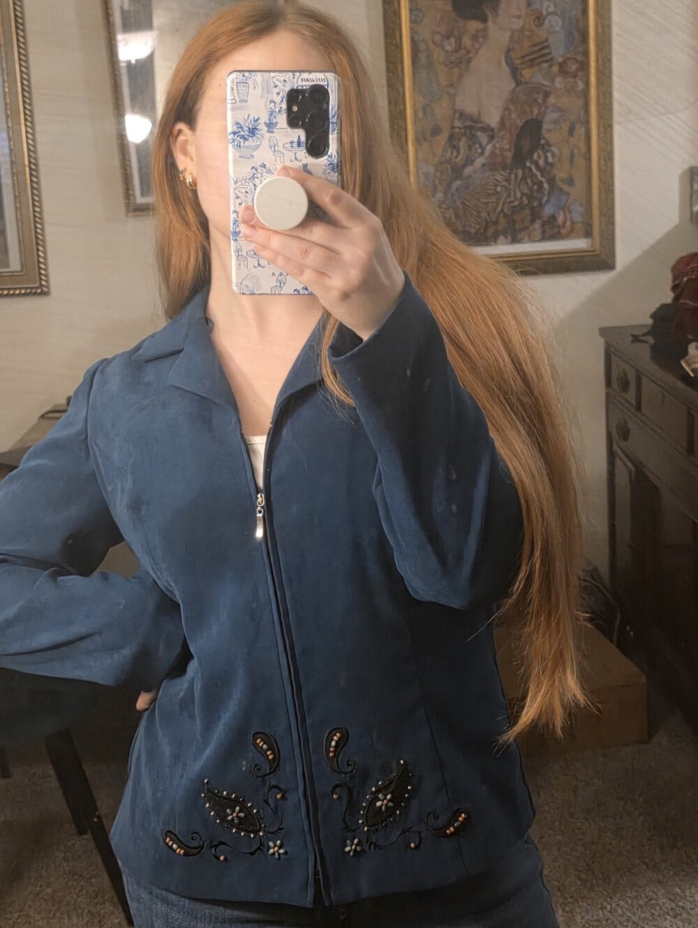 Studio I Teal Embroidered Zip Up Jacket